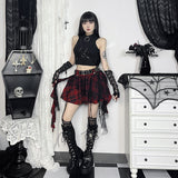 y2k Summer 2024 New Dark Style Sexy Black Plaid Polka Dot Mesh Irregular Pettiskirt for Women