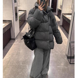 cold weather outfits Winter Loose Korean Style Large Lapel Thickened Warm Mid-Length Gray Bread Cotton-Padded Coat