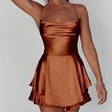 homecoming dresses 2024 Summer Fashion New Women's Satin Sexy Solid Color Backless Mercerized Solid Color Dress