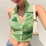 90s fashion men Spring and Summer New Irregular Pattern Halter Sexy Top Backless Cardigan Knitted Sling