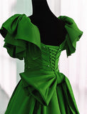 Uniwim Green Satin Off Shoulder Long Party Dress, A-line Green Prom Dress Evening Dress