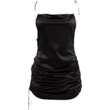 Uniwim dress to impress codes Sexy Hot Girl Backless Slimming Sling Dress French Retro Niche Pleated Drawstring Adjustable Black Dress