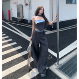 Uniwim crop top Hot Girl Royal Sister Suit Women's Contrast Color Flanging Tube Top Wide Leg Suit Pants Two-Piece Set