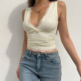 dream clothes New Sexy Lace Edge Stitching Sexy V-neck Double-Layer Vest Tight Bottoming Top for Women