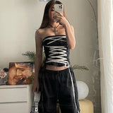 cybergoth dress to impress Spring New Fashion Sexy Cross Lace-up off-Shoulder Slim Slimming Tube Top Vest for Women