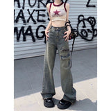 teacher outfits High Street American Vibe Workwear Jeans Women's Straight Design Hot Girl Retro Frayed Wide Leg Mopping Trousers