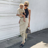 Uniwim guys in skirts INS Style Street Shot Pleated Irregular Split Skirt High Waist Slimming Mid-Length Overalls Skirt