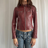 2000s fashion Punk Motorcycle Style Retro Red Leather Jacket New Casual Stand Collar Zipper Leather Coat for Women Autumn