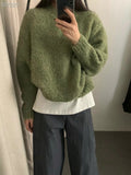 cold weather outfits Gentle Style Purple Pullover Women's Autumn and Winter New Style Nuo Jiji round Neck Sweater Top Fashion