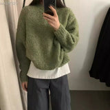 cold weather outfits Gentle Style Purple Pullover Women's Autumn and Winter New Style Nuo Jiji round Neck Sweater Top Fashion