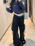 Uniwim Women Blue Cargo Jeans Baggy Vintage 90s Aesthetic High Waist Cowboy Pants Harajuku Denim Trousers Y2k Trashy 2000s Clothes 2024