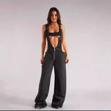 dti outfits 2024 Women's New Fashion Sexy Suspender Pants Solid Color Sleeveless Sling Denim Zipper Pocket Trousers for Women