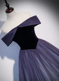 Uniwim Purple Gradient Tulle Off Shoulder Long Party Dress, A-line Purple Evening Dress Prom Dress