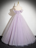 Uniwim 2024 Lavender Tulle Sweetheart Off Shoulder Long Formal Dress, Lavender Prom Dress