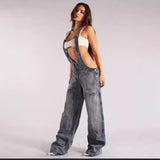 dti outfits 2024 Women's New Fashion Sexy Suspender Pants Solid Color Sleeveless Sling Denim Zipper Pocket Trousers for Women