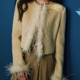 cold weather outfits 2024 Autumn and Winter Detachable Ostrich Fur Wide Shoulder Short Coat for Women