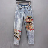 hipster Autumn New Fashion Heavy-Duty Rhinestone Phoenix High Waist Slimming Harem Cropped Skinny Jeans for Women