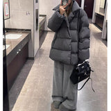 cold weather outfits Winter Loose Korean Style Large Lapel Thickened Warm Mid-Length Gray Bread Cotton-Padded Coat