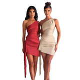 birthday outfit Women's Fashion Elegant off-Shoulder One-Sleeve Ribbon Backless Sexy Evening Dress Dress