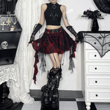 y2k Summer 2024 New Dark Style Sexy Black Plaid Polka Dot Mesh Irregular Pettiskirt for Women