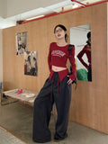 2000s fashion 2024 New Korean Style Long-Sleeved T-shirt Bottoming Shirt Letter Printed Top Striped Casual Pants Two-Piece Set for Women