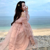 unique hoco dresses French Style Sexy High-Grade Strap Pink Mori Fairy Dress Sanya Seaside Vacation Photography Beach Dress for Women