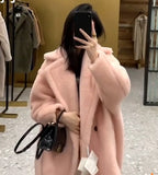 cold weather outfitsTeddy Bear Coat Winter Alpaca Mid-Length Lamb Wool Coat for Women