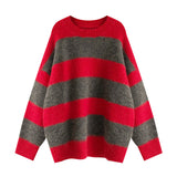 mens fashion Autumn and Winter 2024 Contrast Color Striped Lazy Style Knitted Sweater Women's Pullover Loose Casual Sweater