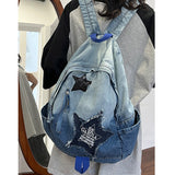 fall outfits 2024 New Ins Casual Gradient Denim Backpack Retro Distressed Washed Canvas Schoolbag Large Capacity All-Matching Backpack