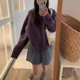 cold weather outfits Gentle Style Purple Pullover Women's Autumn and Winter New Style Nuo Jiji round Neck Sweater Top Fashion