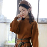 skater boy outfits Half Turtleneck Brown Lantern Long Sleeve Sweater + Plaid Woolen Skirt Suit Retro Two-Piece Set