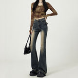 2000s fashion Vintage Washed Jeans Women's High Waist Skinny 2024 New Autumn American Style Frayed Flared Horseshoe Pants