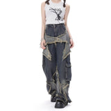 Uniwim street wear dti American-Style Retro Frayed Wide-Leg Workwear Jeans Women's Autumn and Winter Straight Loose Personalized Slim Casual Pants