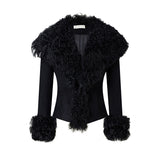 Uniwim cold weather outfits Style Niche Design Black High-End Fashionable Large Lapel Stitching Fur Collar Slim-Fit Short Autumn and Winter Coat for Women