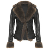 cold weather outfits 2024 Autumn and Winter Maillard Fur Collar Leather Coat American Street Hot Girl Style Loose Cardigan Top