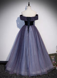 Uniwim Purple Gradient Tulle Off Shoulder Long Party Dress, A-line Purple Evening Dress Prom Dress