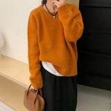 cold weather outfits Korean Style Simple Candy Color Soft Glutinous Thick round Neck Labeling Pullover Women's Autumn and Winter Loose Knitted