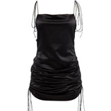 Uniwim dress to impress codes Sexy Hot Girl Backless Slimming Sling Dress French Retro Niche Pleated Drawstring Adjustable Black Dress