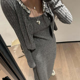 genderless fashion D8 Autumn New Korean Style Beaded Sequin Stitching Cardigan + Sling Dress Long Dress Two-Piece Set Lazy Suit Women