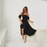 hipster dress to impress French Style Sexy Tube Top Dress Nordic Holiday Puff Sleeve Mature Women Backless Four Seasons Dress