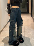 Uniwim Women Blue Cargo Jeans Baggy Vintage 90s Aesthetic High Waist Cowboy Pants Harajuku Denim Trousers Y2k Trashy 2000s Clothes 2024