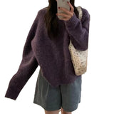 cold weather outfits Gentle Style Purple Pullover Women's Autumn and Winter New Style Nuo Jiji round Neck Sweater Top Fashion