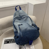 fall outfits 2024 New Ins Casual Gradient Denim Backpack Retro Distressed Washed Canvas Schoolbag Large Capacity All-Matching Backpack