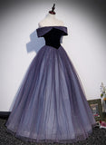 Uniwim Purple Gradient Tulle Off Shoulder Long Party Dress, A-line Purple Evening Dress Prom Dress