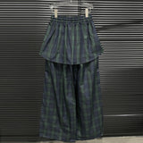 90s fashion Fall 2024 Cyan Plaid Stitching Fake Two-Piece Suit Pants Women's American Retro Structure Design Casual Pants