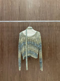 masc outfits Waste Soil Wind Gradient Color Hollow Crocheted Loose All-Match Sweater (with Tie) Top