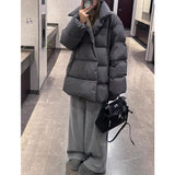 cold weather outfits Winter Loose Korean Style Large Lapel Thickened Warm Mid-Length Gray Bread Cotton-Padded Coat