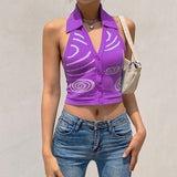 90s fashion men Spring and Summer New Irregular Pattern Halter Sexy Top Backless Cardigan Knitted Sling