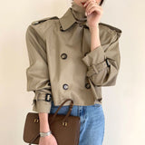 2024 fall fashion trends Spring and Autumn Retro Lapel Design Double Breasted Loose All-Match Long Sleeve Short Trench Coat for Women