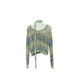 masc outfits Waste Soil Wind Gradient Color Hollow Crocheted Loose All-Match Sweater (with Tie) Top